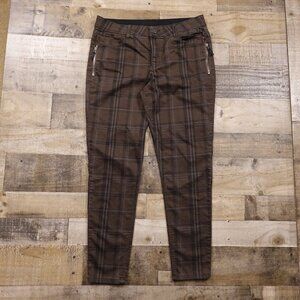 Democracy Plaid Skinny Pants Women’s Size 14 Brown Stretch Casual